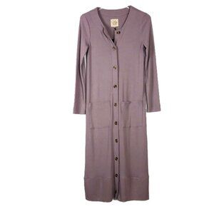 NWT Chaser Rib Knit Midi Dress Women's Size M Mauve Button Front Cardigan Duster